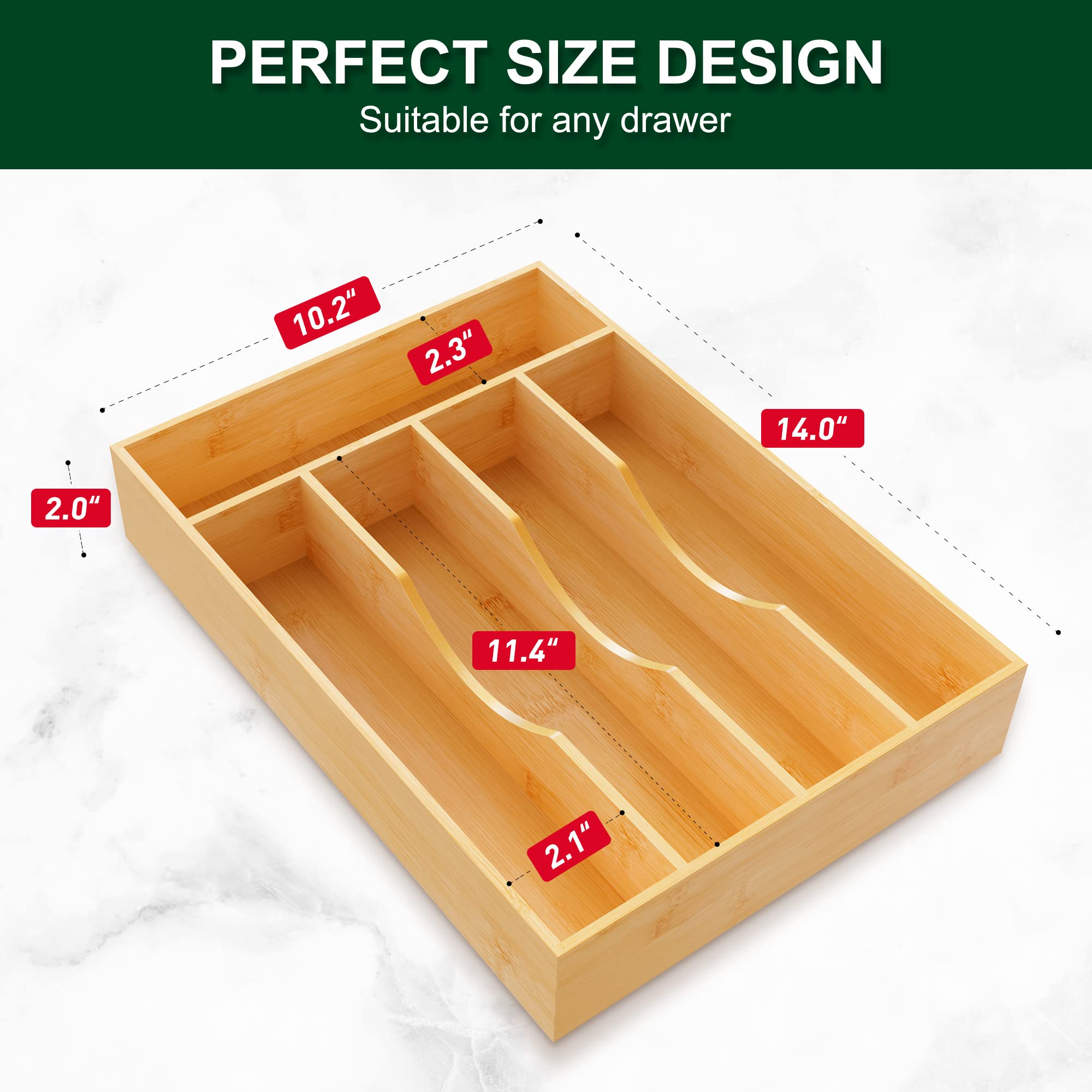 Bellsal Utensil Organizer 10 Inch Silverware Tray For Drawer Utensil Holder Cutlery Organizer Kitchen Drawer Organizer 5 Compart